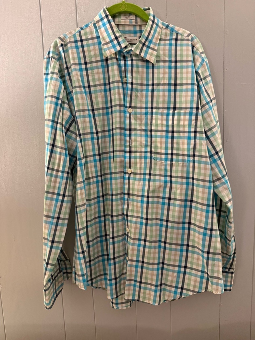 Peter Millar Teal, Green & Navy Plaid Button-Down Shirt